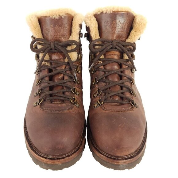 Belstaff Gorge Hiker Boots Size 45 US 12 Mens Brown Leather Shearling $450 - Picture 3 of 16